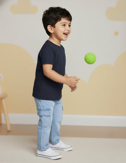 Light Blue 100% Cotton Functional and Stylish Cargo Jeans for Boys