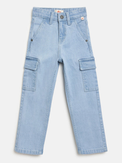 Light Blue 100% Cotton Functional and Stylish Cargo Jeans for Boys