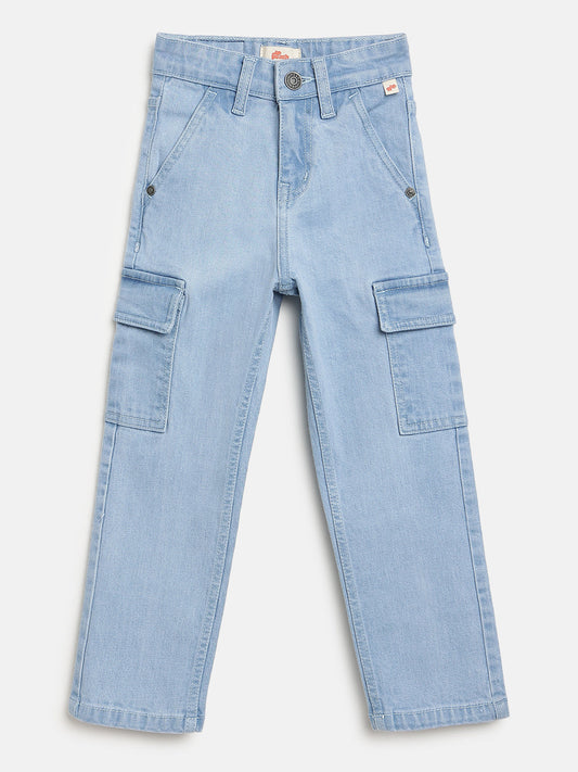 Light Blue 100% Cotton Functional and Stylish Cargo Jeans for Boys