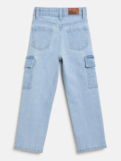 Light Blue 100% Cotton Functional and Stylish Cargo Jeans for Boys