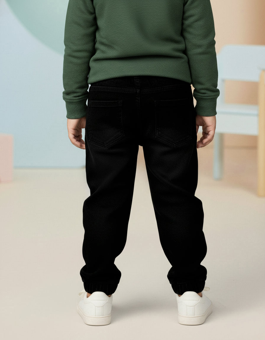 Black Cotton Jogger Jeans for Boys