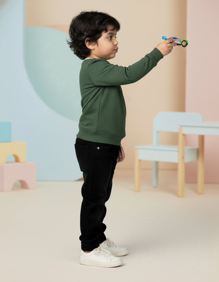 Black Cotton Jogger Jeans for Boys