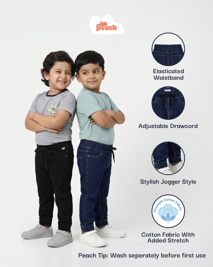 Black Cotton Jogger Jeans for Boys