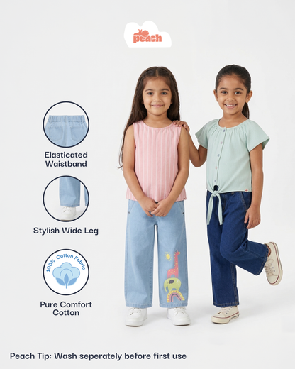 Indigo 100% Cotton Wide Leg Jeans for Girls