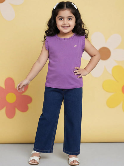 Indigo 100% Cotton Wide Leg Jeans for Girls
