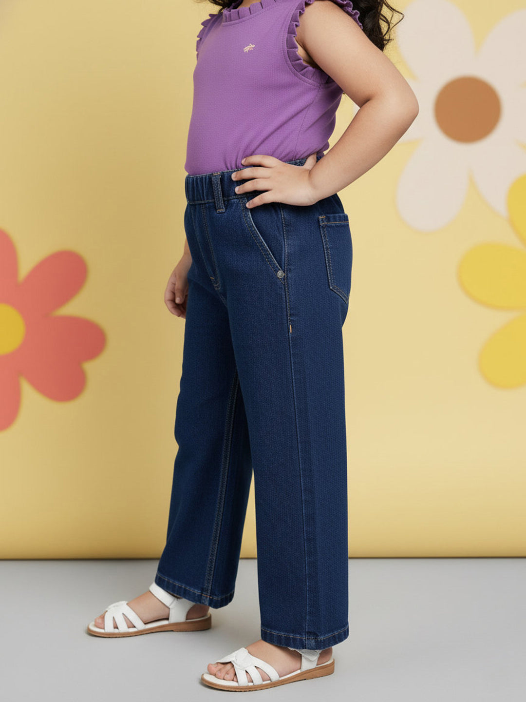 Indigo 100% Cotton Wide Leg Jeans for Girls