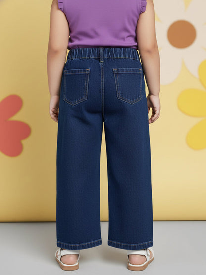 Indigo 100% Cotton Wide Leg Jeans for Girls