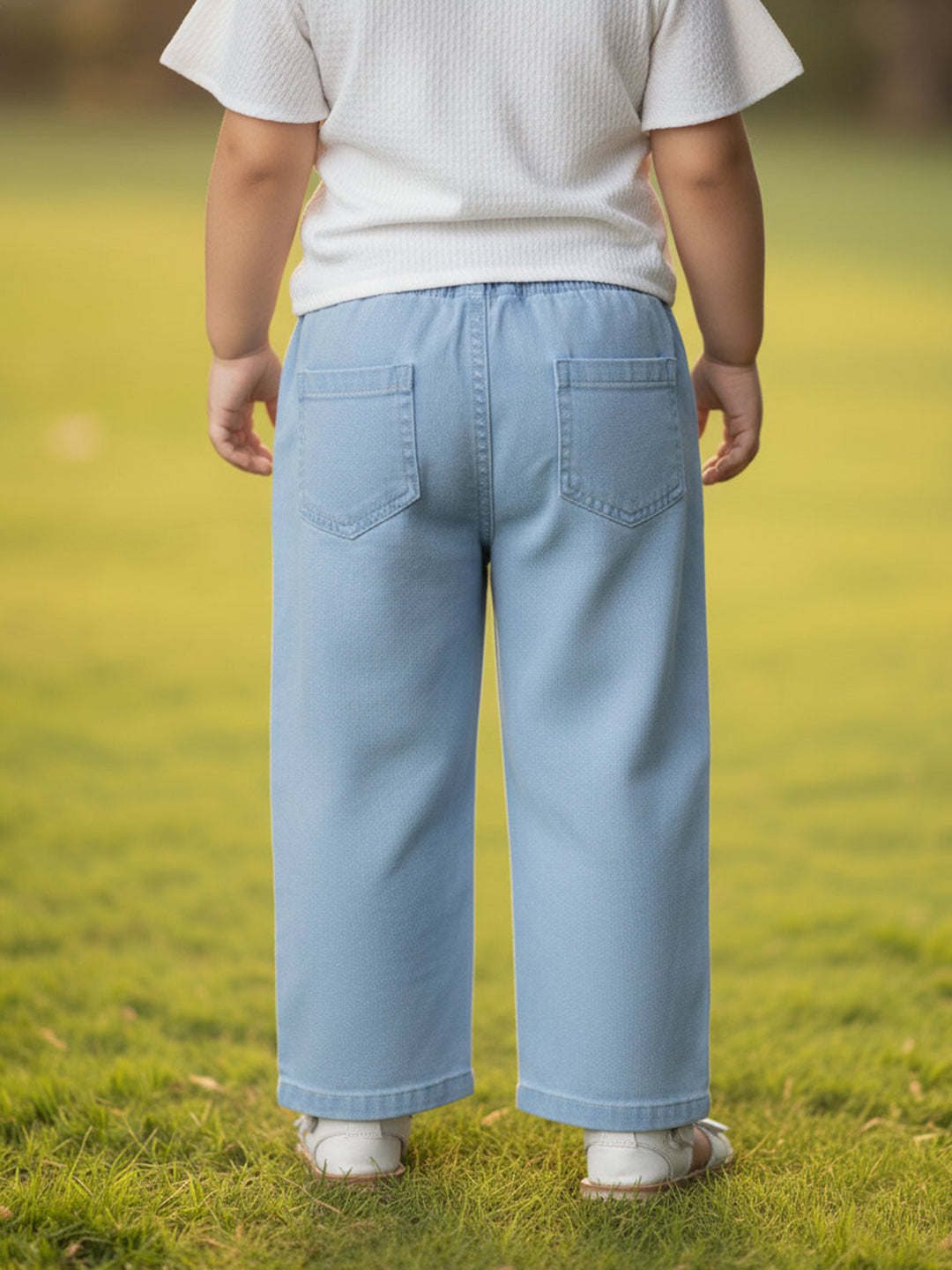 Sky Blue 100% Cotton Wide Leg Animal Printed Jeans for Girls