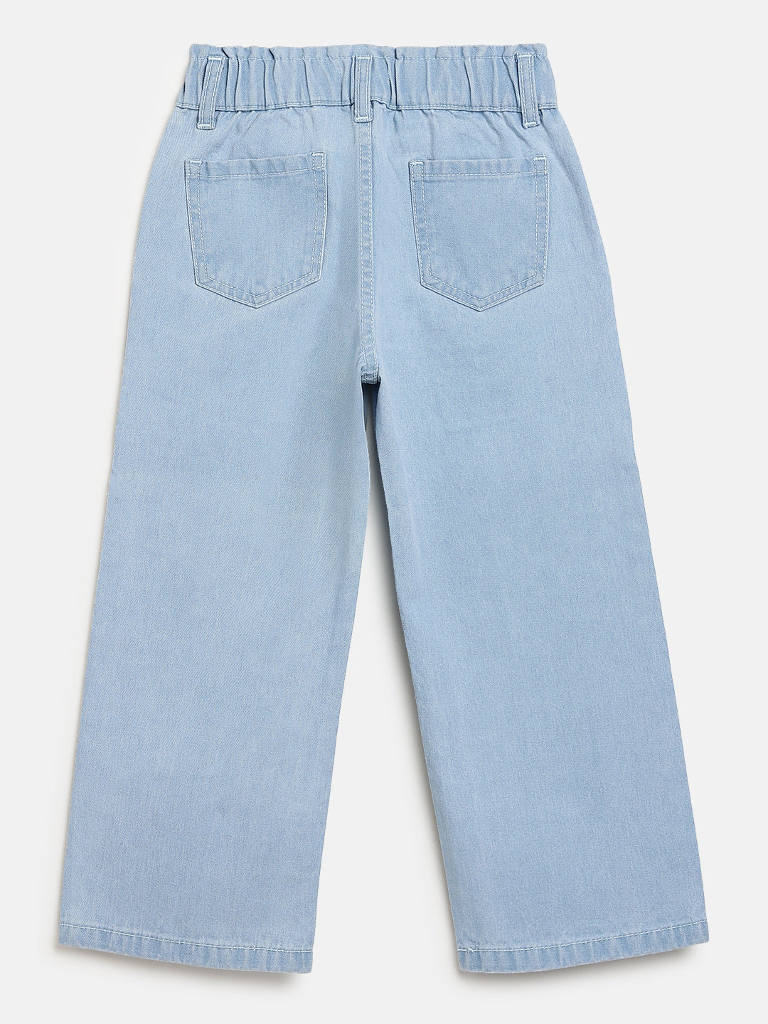 Sky Blue 100% Cotton Wide Leg Animal Printed Jeans for Girls