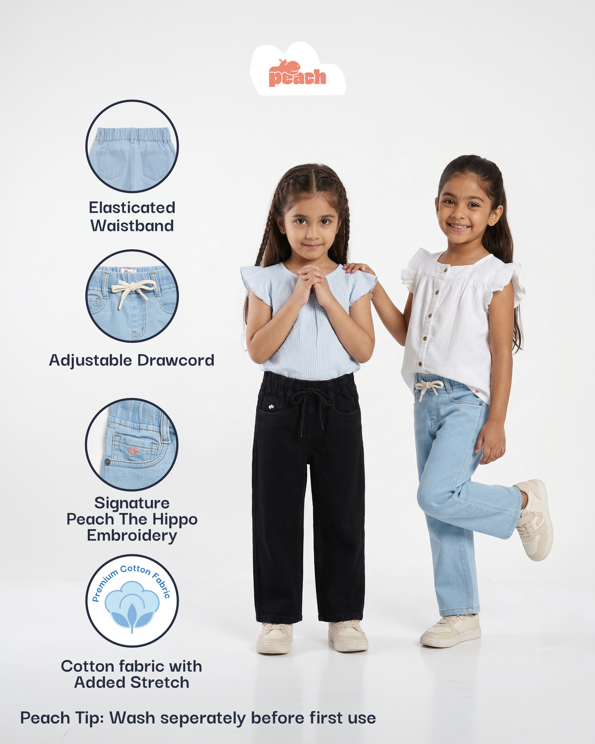 Everyday Comfort Straight Fit Jeans for Girls (Black)