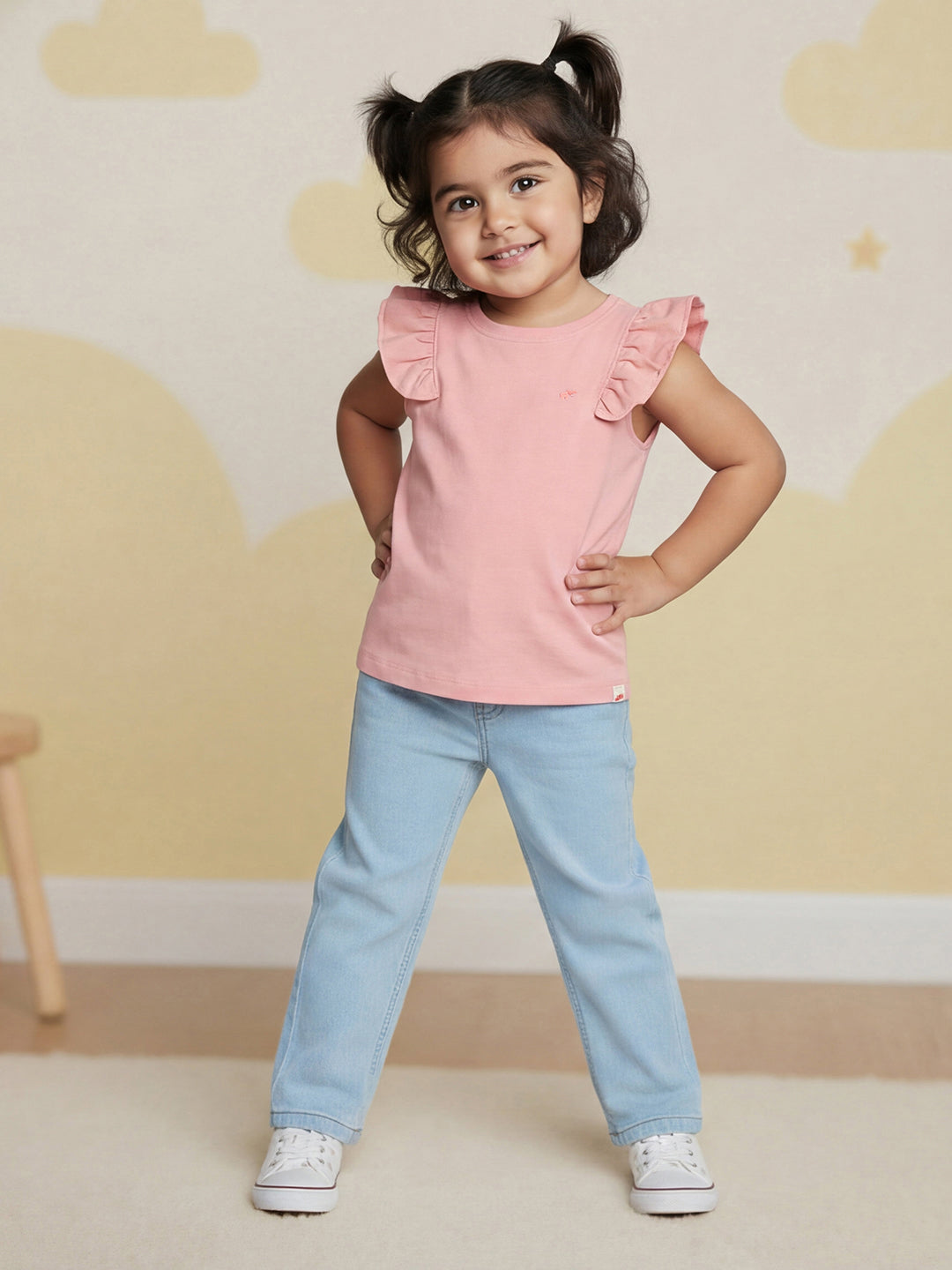 Everyday Comfort Straight Fit Jeans for Girls (Sky Blue))