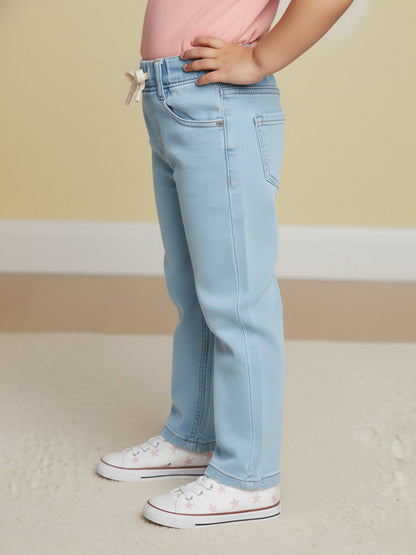 Everyday Comfort Straight Fit Jeans for Girls (Sky Blue))