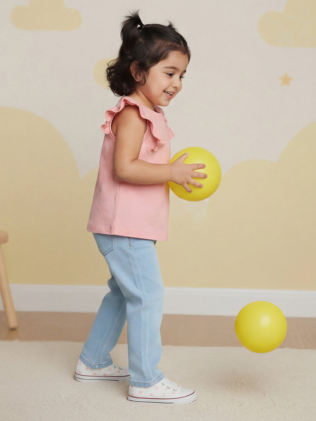 Everyday Comfort Straight Fit Jeans for Girls (Sky Blue))