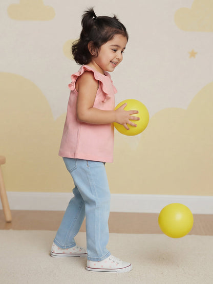 Everyday Comfort Straight Fit Jeans for Girls (Sky Blue))