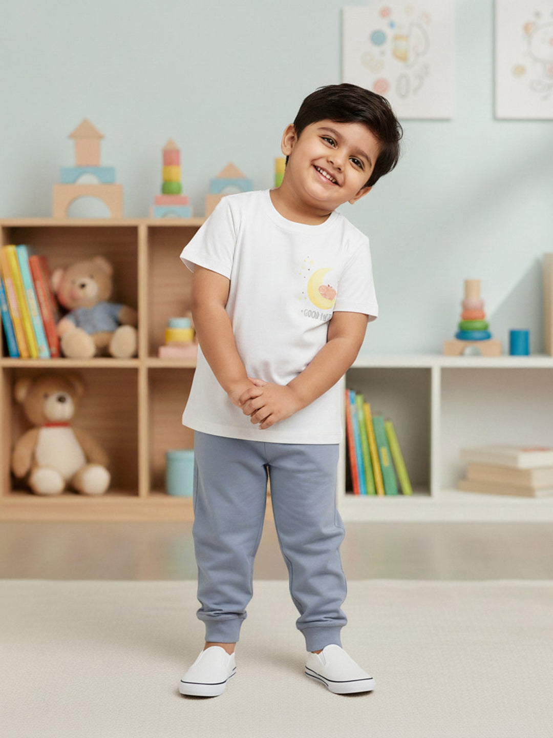 Slumber Party Nightsuit for Boys (White and Green)