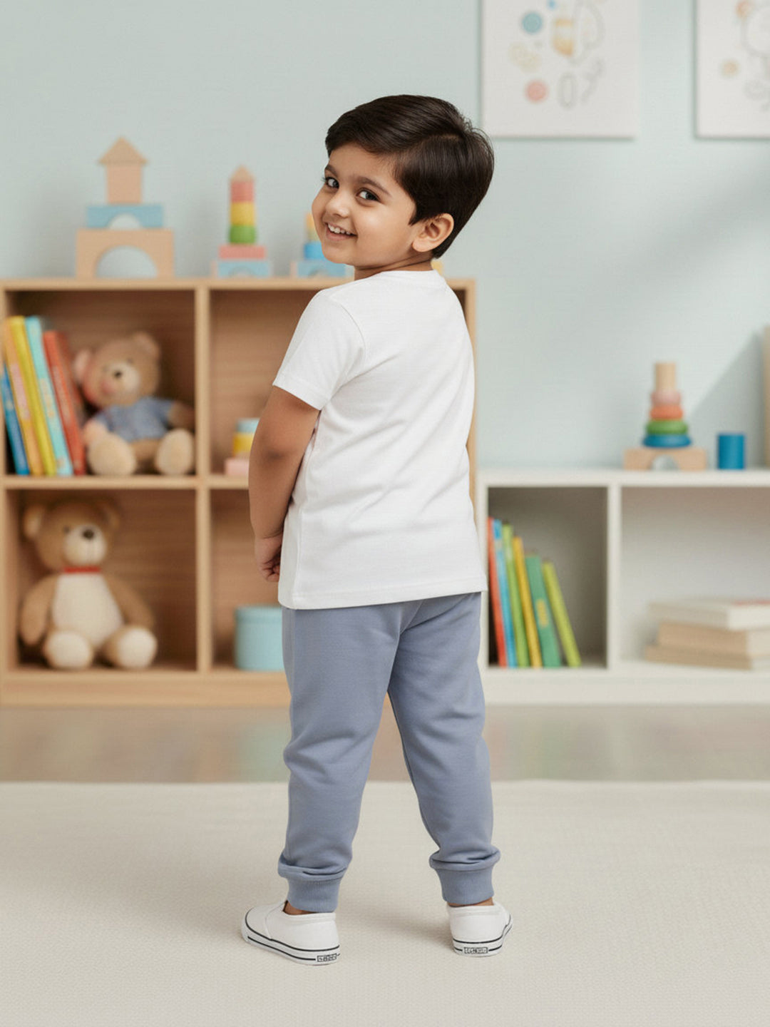 Slumber Party Nightsuit for Boys (White and Green)