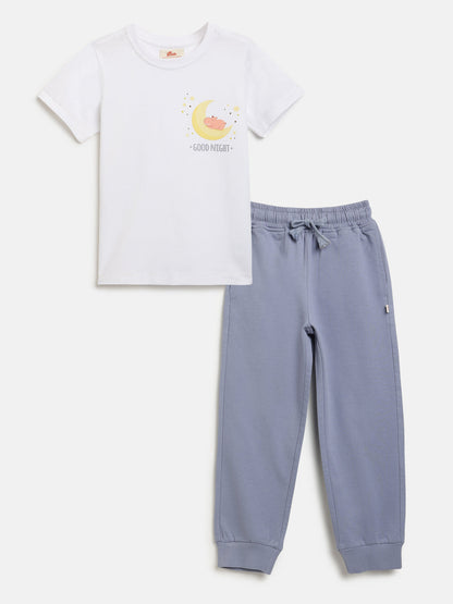 Slumber Party Nightsuit for Boys (White and Green)