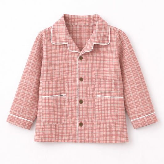 Peach Check Cotton Night Suit | Soft Full Sleeve Sleepwear Set