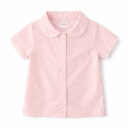 Peach Cotton Co-ord Set with Lace Collar | Shirt & Pants Daywear Outfit for kids
