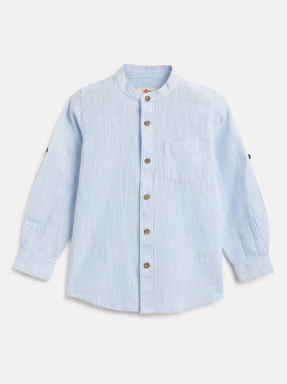 The Timeless Roll-up Sleeve Shirt for Boys (Blue and White Stripes)