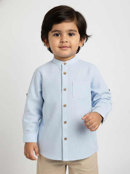 The Timeless Roll-up Sleeve Shirt for Boys (Blue and White Stripes)
