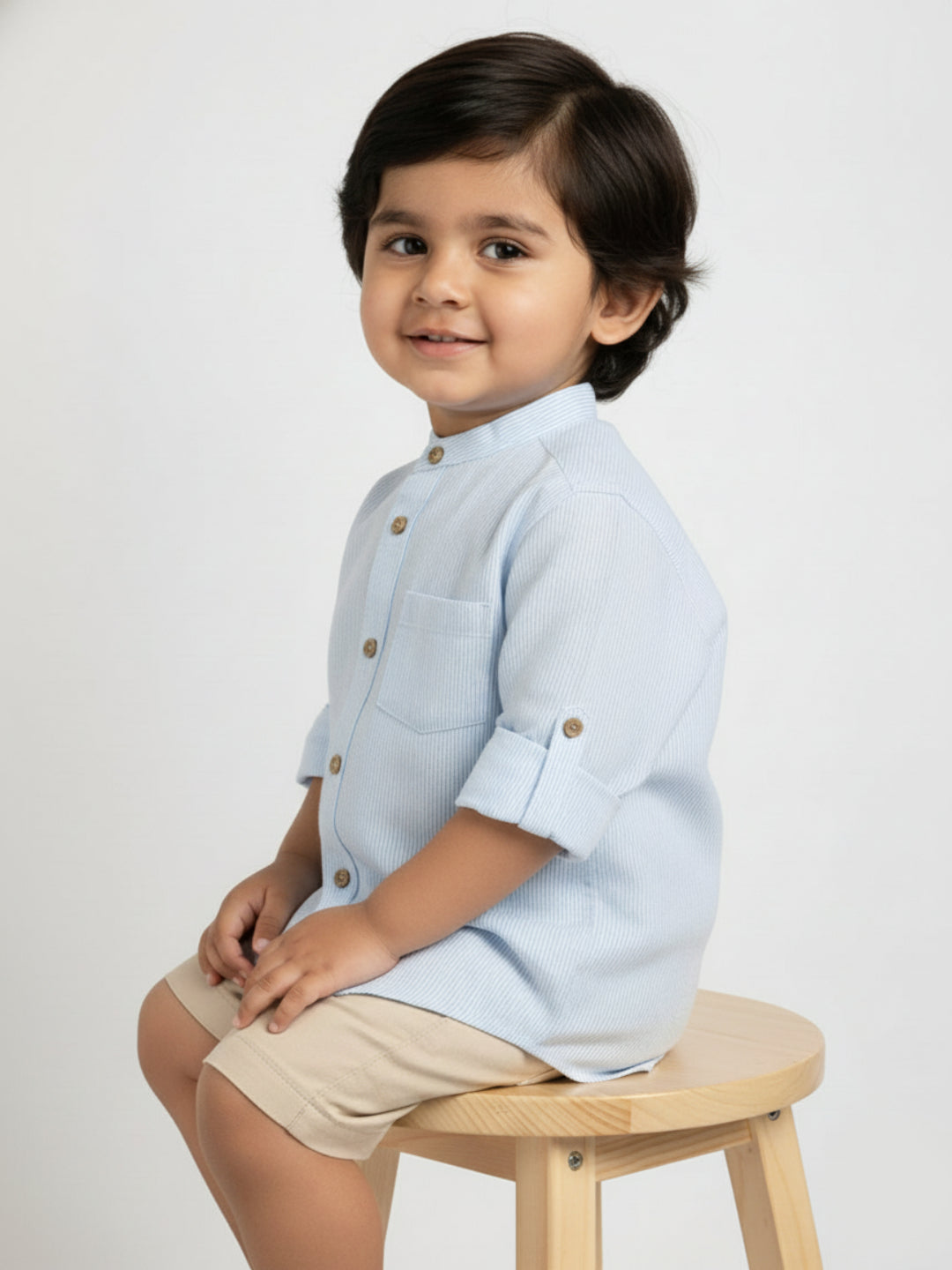 The Timeless Roll-up Sleeve Shirt for Boys (Blue and White Stripes)
