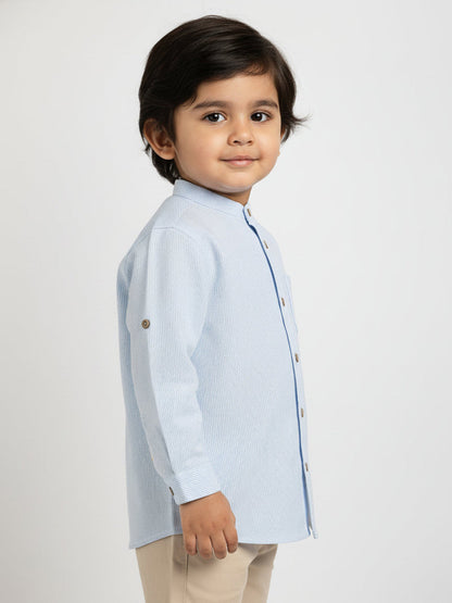 The Timeless Roll-up Sleeve Shirt for Boys (Blue and White Stripes)