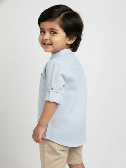 The Timeless Roll-up Sleeve Shirt for Boys (Blue and White Stripes)