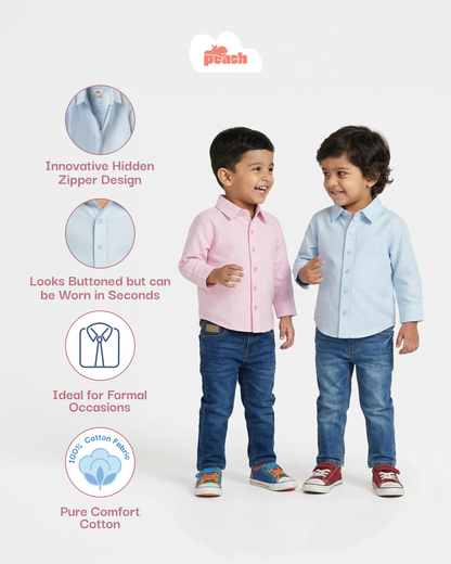 No Fuss Toddler Zip Shirt in Pink | Formal shirt with hidden zipper