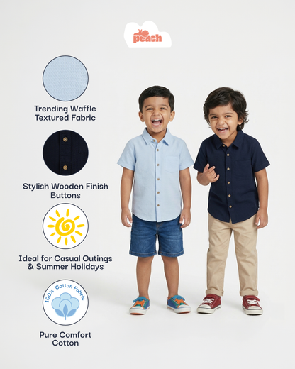 Waffle Way Casual Shirt for Boys (Navy Blue)
