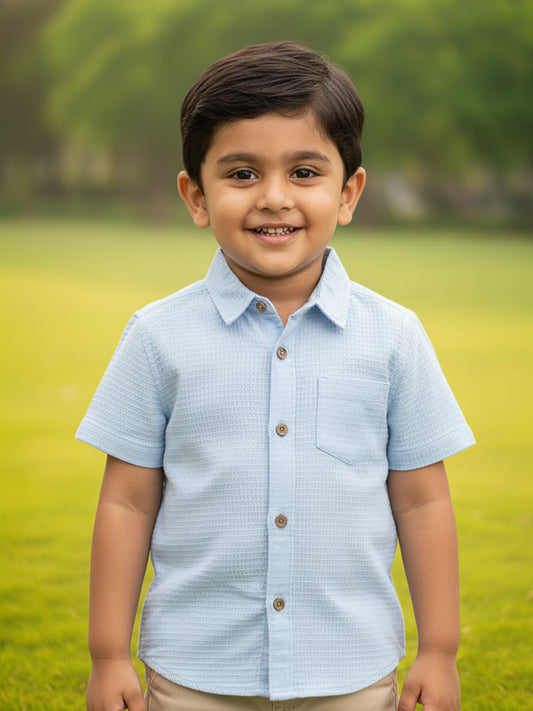 Waffle Way Casual Shirt for Boys (Sky Blue)