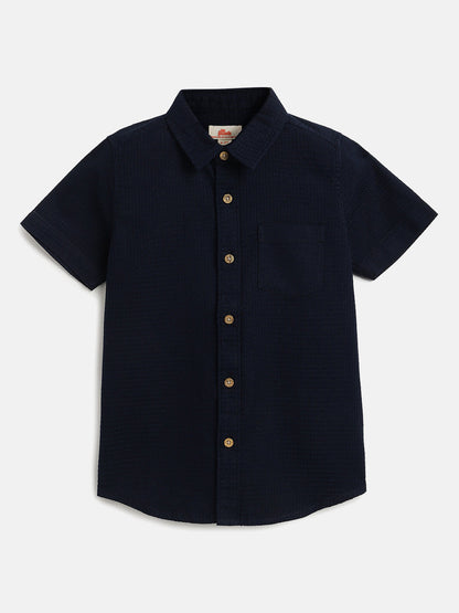 Waffle Way Casual Shirt for Boys (Navy Blue)