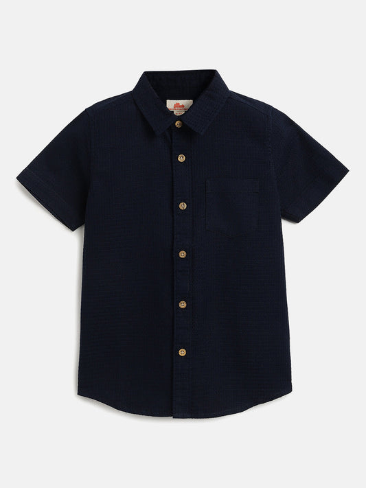 Waffle Way Casual Shirt for Boys (Navy Blue)