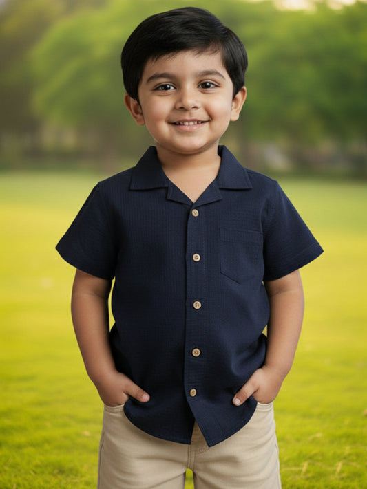 Waffle Way Casual Shirt for Boys (Navy Blue)