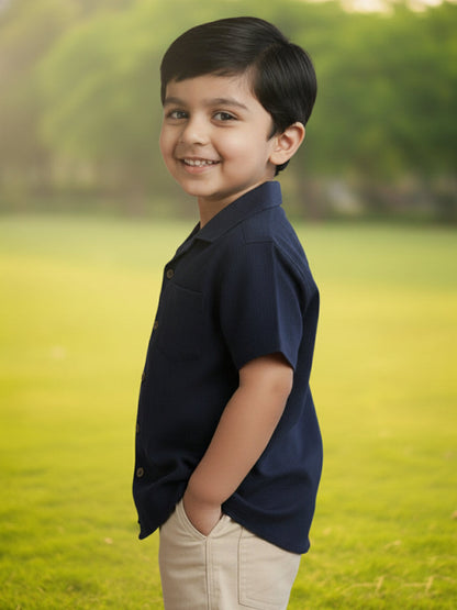 Waffle Way Casual Shirt for Boys (Navy Blue)