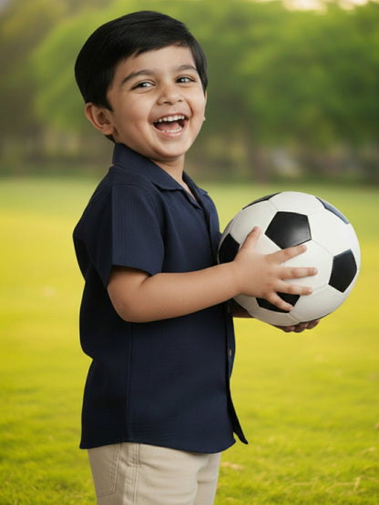 Waffle Way Casual Shirt for Boys (Navy Blue)