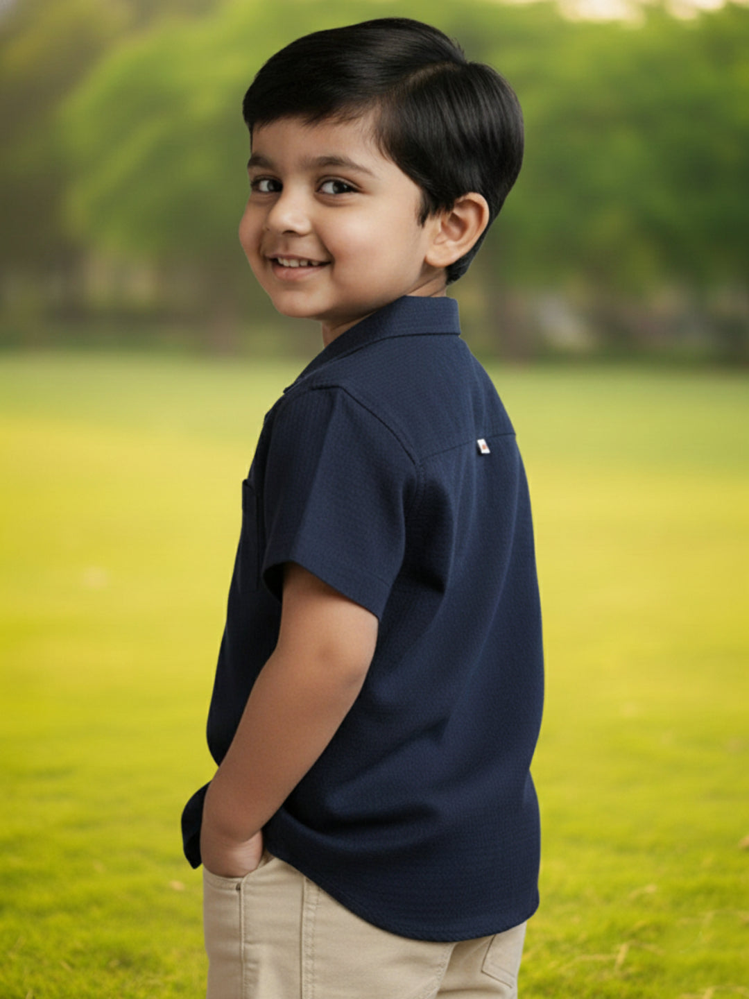 Waffle Way Casual Shirt for Boys (Navy Blue)