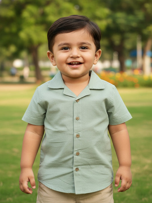 On Vacay Casual Resort Collared Shirt for Boys (Olive Green)