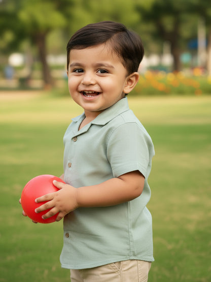 On Vacay Casual Resort Collared Shirt for Boys (Olive Green)