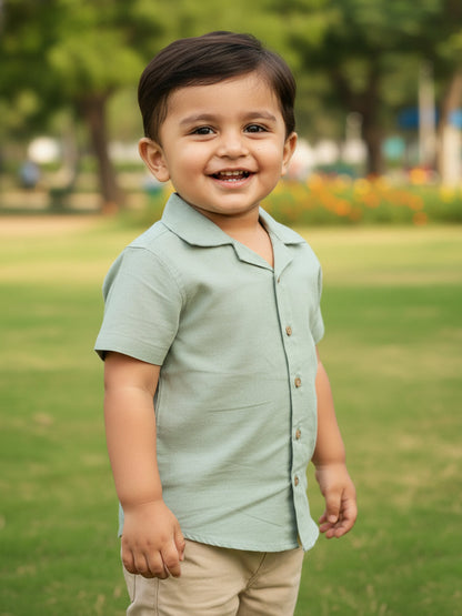 On Vacay Casual Resort Collared Shirt for Boys (Olive Green)