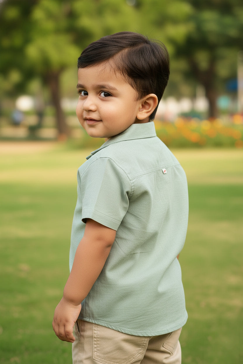 On Vacay Casual Resort Collared Shirt for Boys (Olive Green)