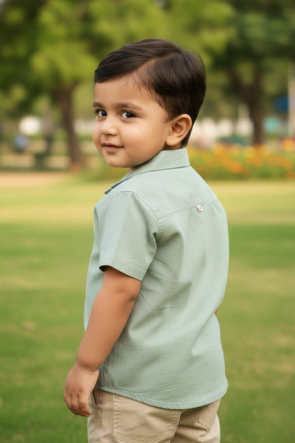 On Vacay Casual Resort Collared Shirt for Boys (Olive Green)