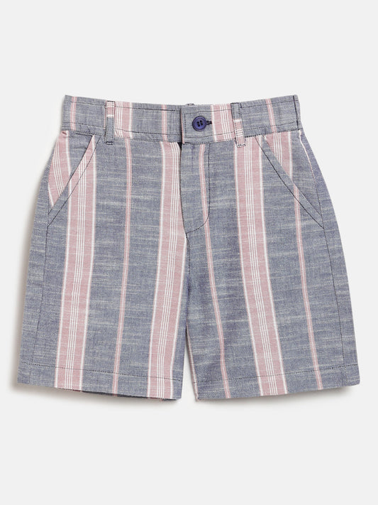 Long Summer Shorts Striped Shorts for Boys (Blue and Pink)