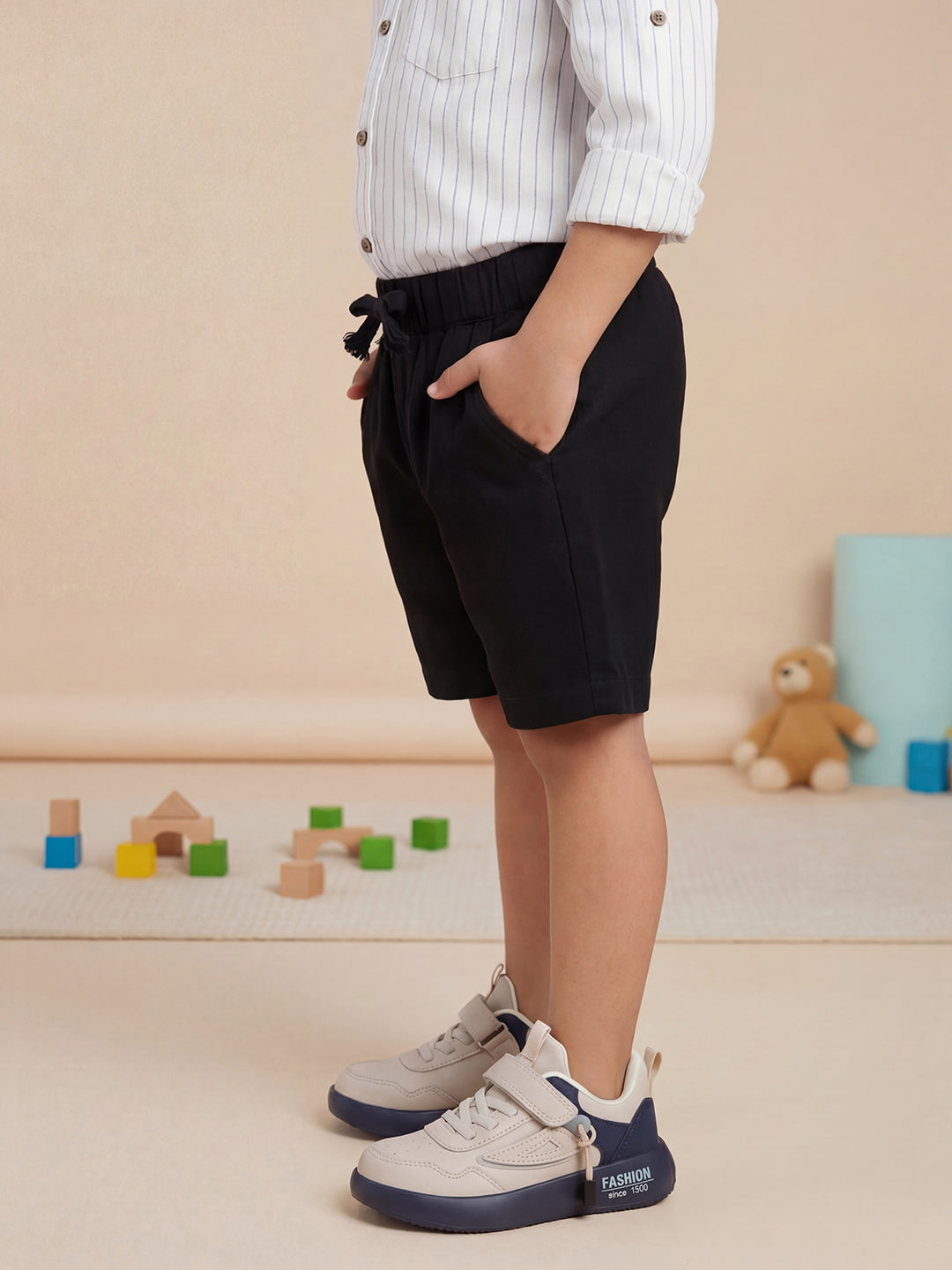 Summer Vibes Shorts for Boys in Black