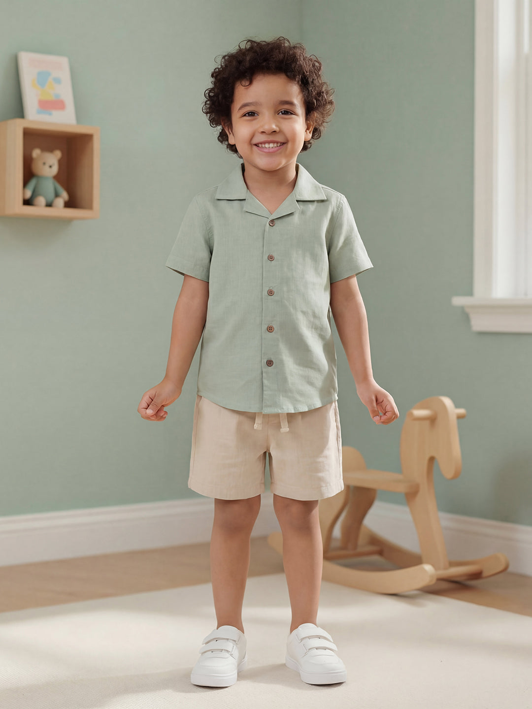 Summer Vibes Shorts for Boys in Beige