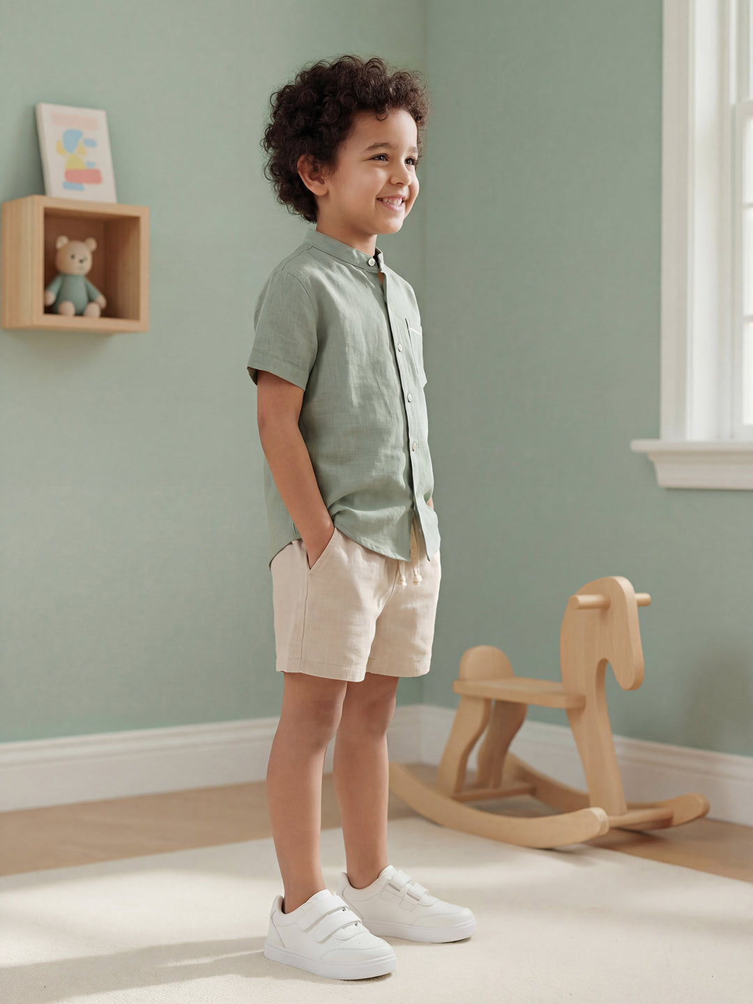 Summer Vibes Shorts for Boys in Beige