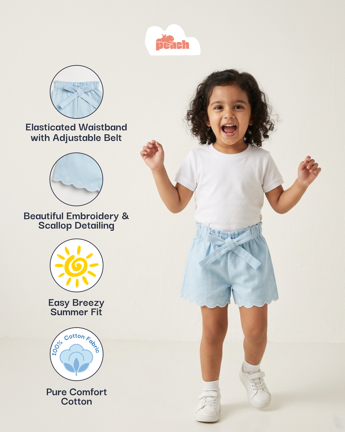 Floral Fun Paper Bag Shorts for Girls (Sky Blue)