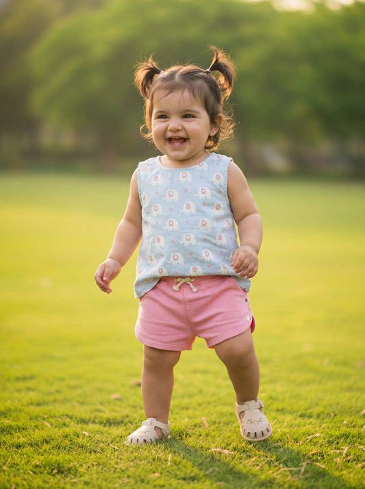 Pastel Pop 100% Cotton Denim Shorts for Girls (Pink)