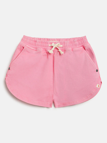 Pastel Pop 100% Cotton Denim Shorts for Girls (Pink)
