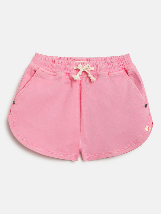 Pastel Pop 100% Cotton Denim Shorts for Girls (Pink)